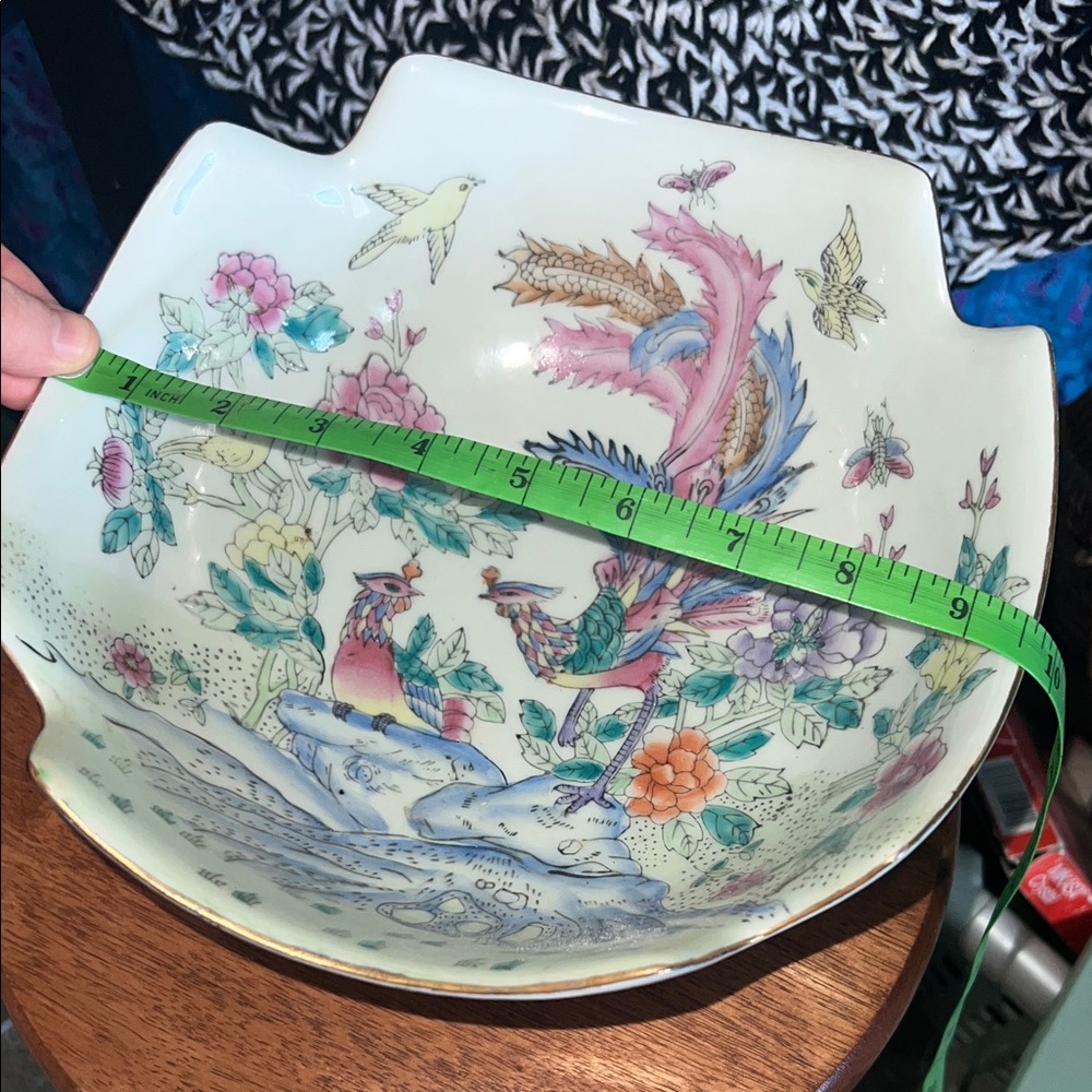 Vintage Chinese Satsuma Bowl Birds Of Paradise with Wood Stand - Picture 13 of 14